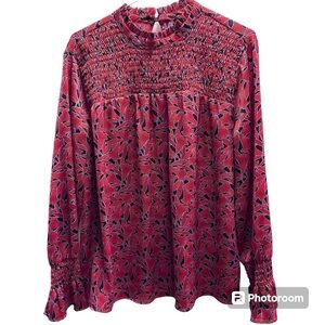 ANN TAYLOR RED & BLACK FLORAL LONG SLEEVED  FLOUNCY SLEEVE DRESS SZ M